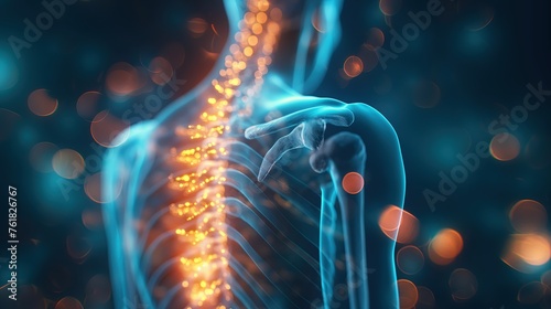 3D illustration that shows yellow spots on back. pain