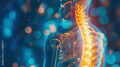 3D illustration that shows yellow spots on back. pain