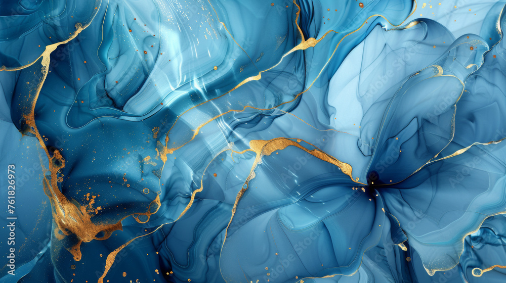Ethereal marble elegance: sapphire waves with golden accents.