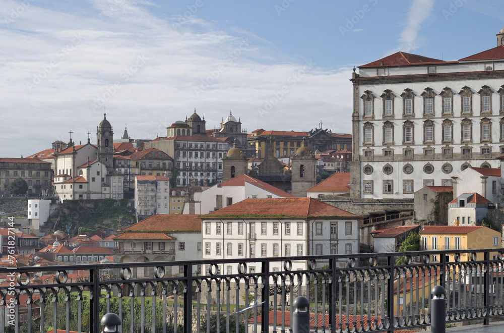 View from the top of the metro bridge to an old part of the city of Porto in Portugal