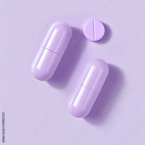 Pills on a purple background. 3d rendering, 3d illustration.
