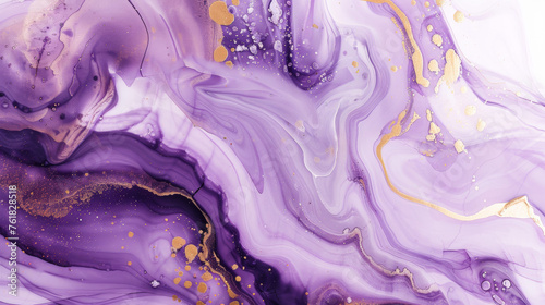 Ethereal marble elegance: amethyst waves with golden accents.