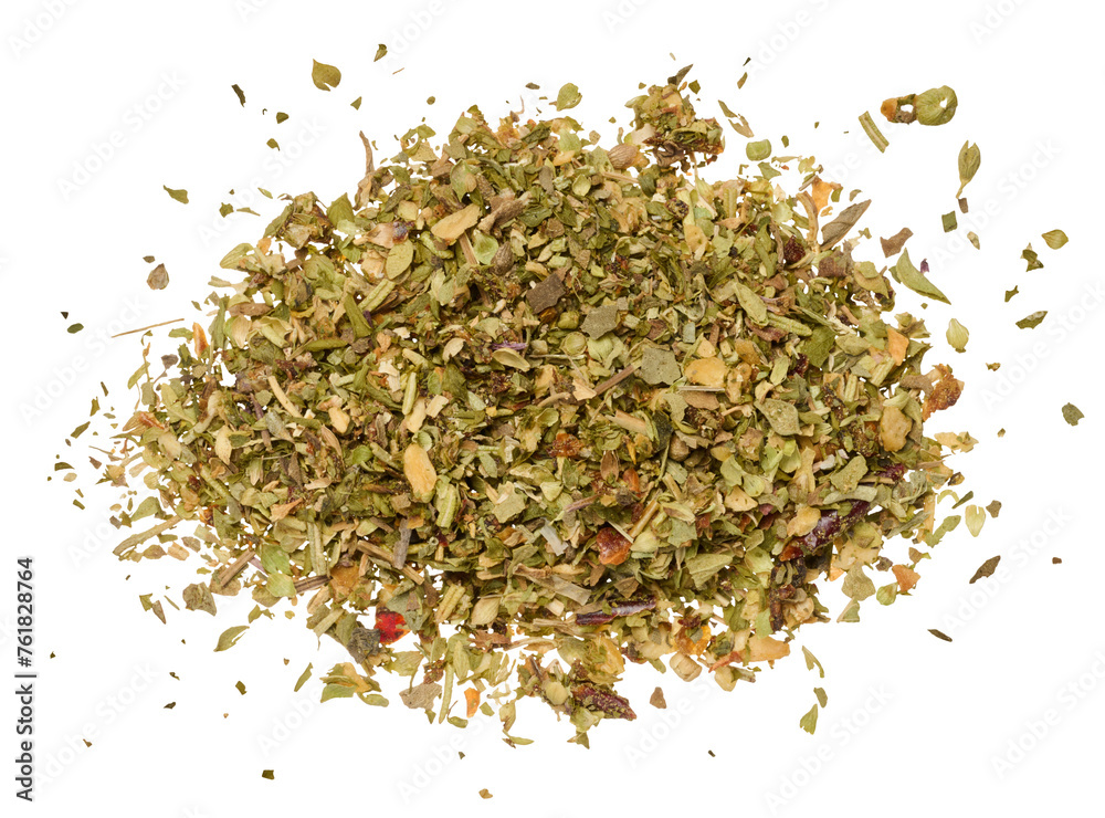 Chopped dry leaves of basil, parsley, dill and sun dried tomatoes on an isolated background. Chopped dry leaves of basil, parsley, dill and sun dried tomatoes on an isolated background.