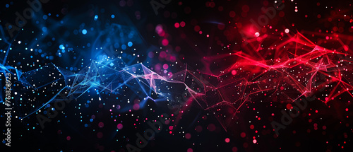 Elevate your designs with this abstract ultra-wide blue-red neon purple gradient background, featuring glowing particles and lines in space. Ideal for various projects, boasting exclusive quality photo