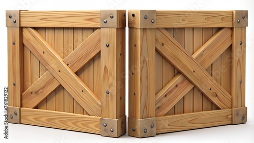 Wooden crate front view, cargo box texture, 3d illustration