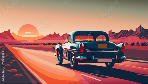 Vintage car on the road in a America 