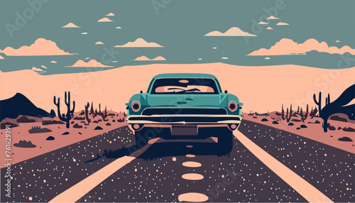 Vintage car on the road in a America 