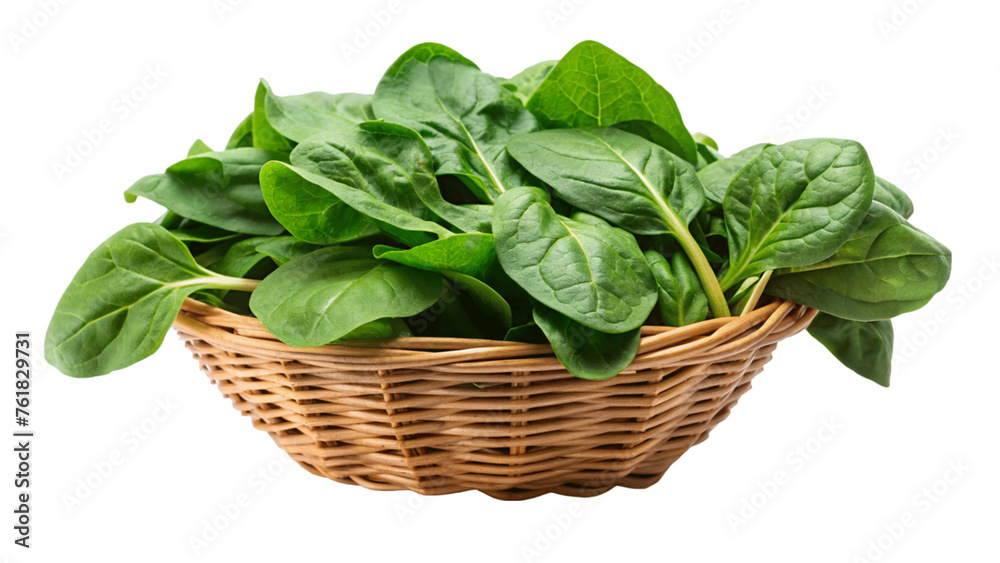 Spinach in the basket isolated on Transparent background. Spinach in the basket isolated on Transparent background.