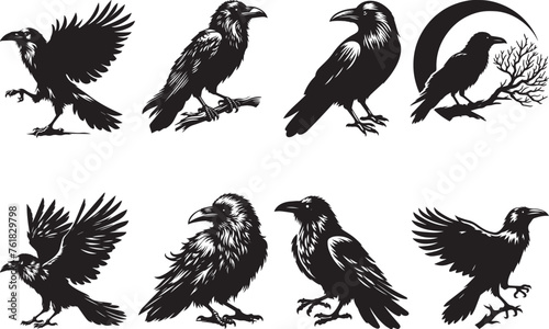 Raven Silhouettes Raven EPS Vector Raven Clipart	
