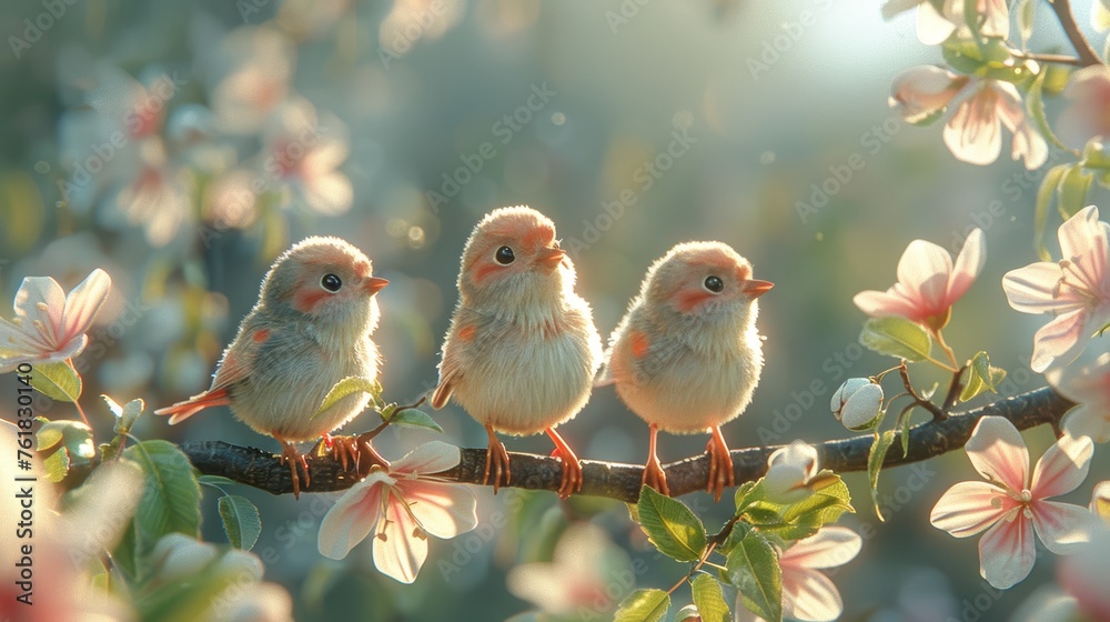 Cute Birds sitting on a branch of a blossoming tree in spring Cute Birds sitting on a branch of a blossoming tree in spring
