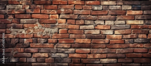 A detailed closeup of a brown brick wall showcasing the rectangular pattern created by a skilled bricklayer. The building material is a composite of brick and wood