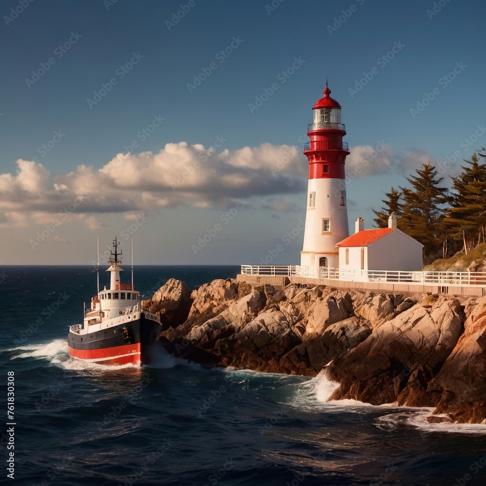 Lighthouse on the coast a beacon for navigation for sea travel boats