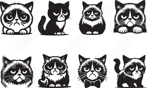 Grumpy Cat Silhouettes Grumpy EPS Vector Grumpy Clipart	
