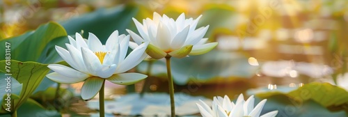 White Lotus Flowers Isolated, Water Lily, Tropical Lake Plant, White Lotus, Copy Space