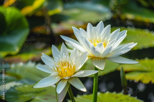 White Lotus Flowers Isolated  Water Lily  Tropical Lake Plant  White Lotus  Copy Space