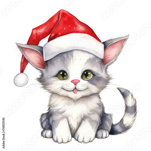 cute animal santa hat watercolor © Teerasak