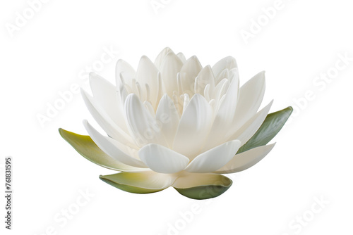 Radiant White Lotus Blossom with Subtle Green Accents - Isolated White Transparent Background PNG 
