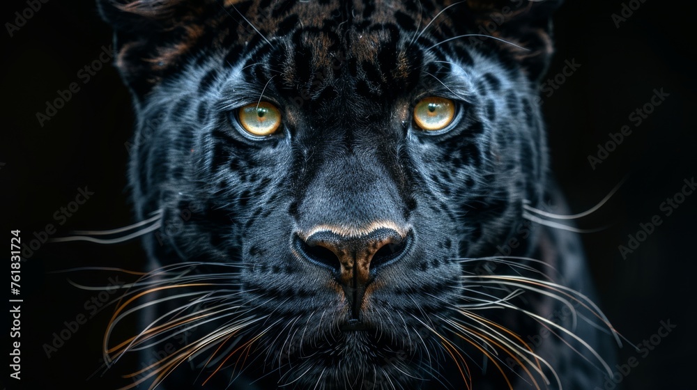 Portrait of black panther close-up on a black background