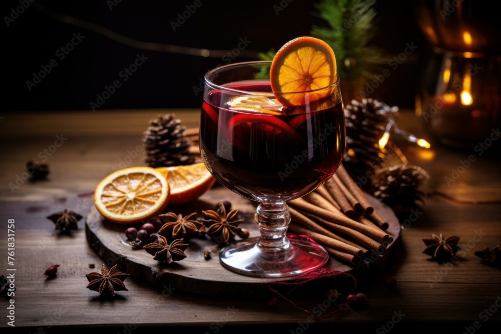 Sweet Mulled wine cocktail. Winter drinks. Generate Ai Sweet Mulled wine cocktail. Winter drinks. Generate Ai
