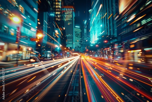 Speed Light Trails on City Streets  Street Night Lights  Road Glow  Fast Flash Motion  Car Traffic Lights