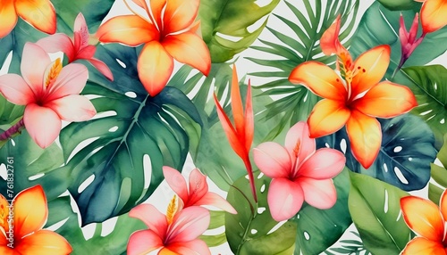 watercolor seamless pattern with exotic tropical flowers wallpaper created with generative ai