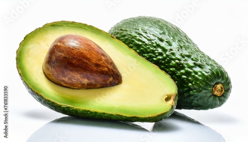 cut and whole avocado isolated on white background