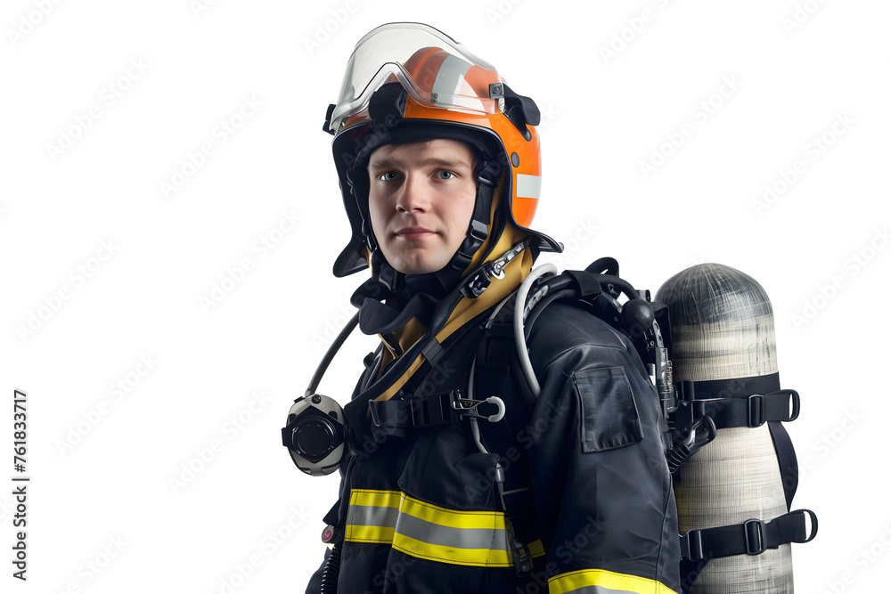 Portrait of a Professional Firefighter in Full Gear - Isolated White Transparent Background PNG
