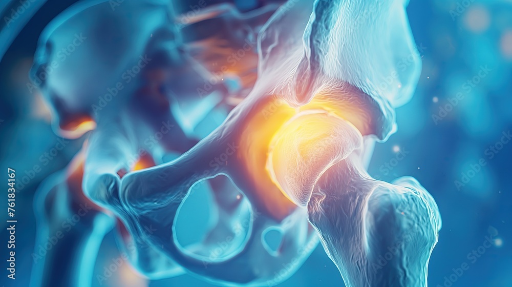 3D illustration that shows red spots on hip joint. pain - obrazy, fototapety, plakaty 