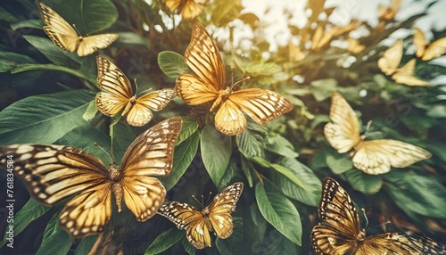 beautiful fantasy vintage wallpaper botanical flower gold loeaf bunch vintage motif for floral print digital butterflies background © Nichole