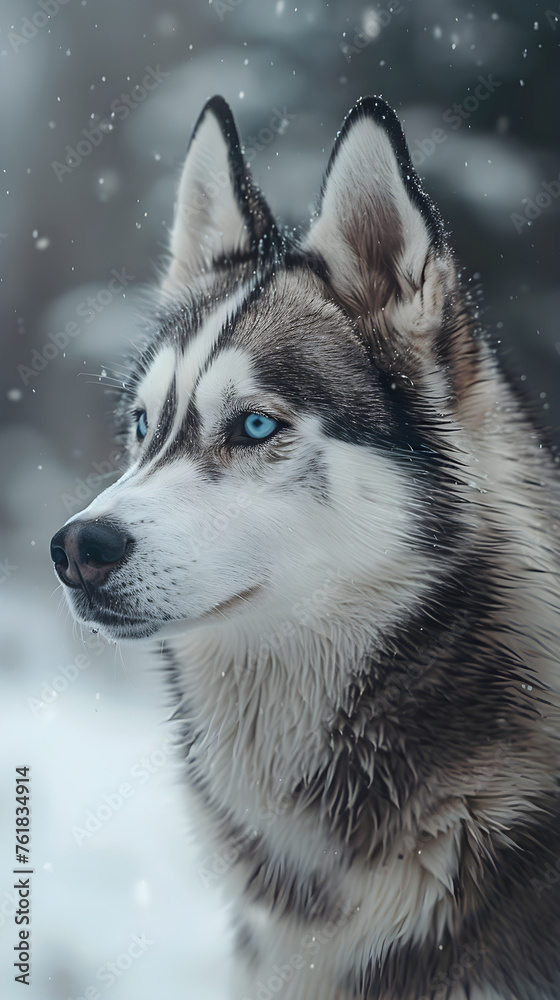 Portrait of a Siberian Husky in a Snowy Landscape