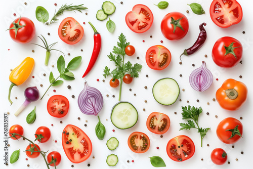 Colorful Medley of Freshly Sliced Vegetables and Herbs