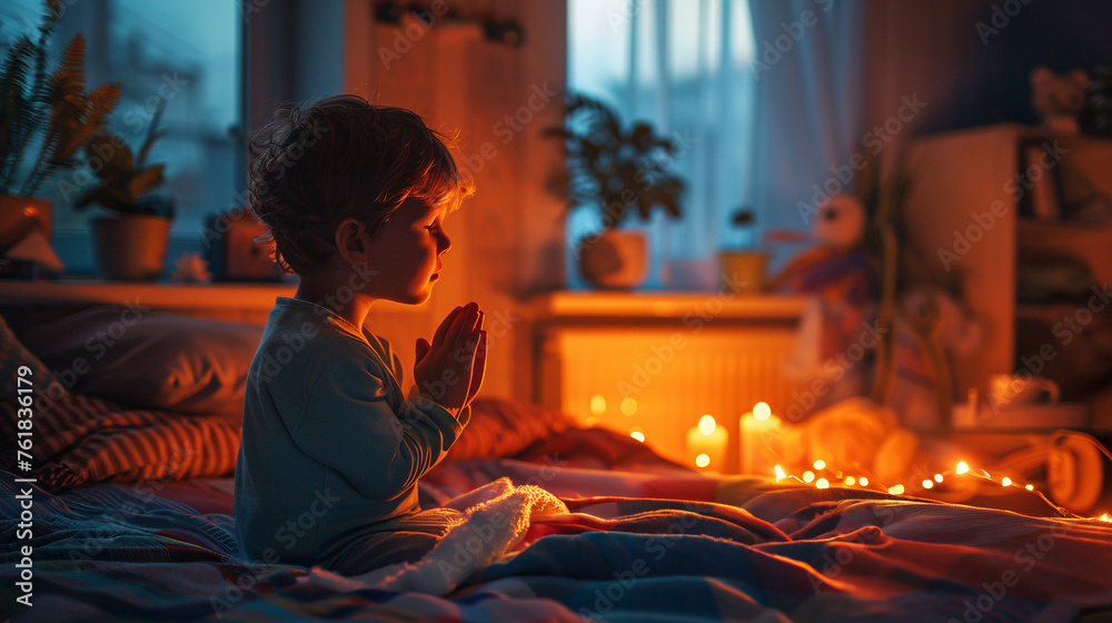 Fototapeta premium Child's Bedtime Prayer in a Twinkling Night