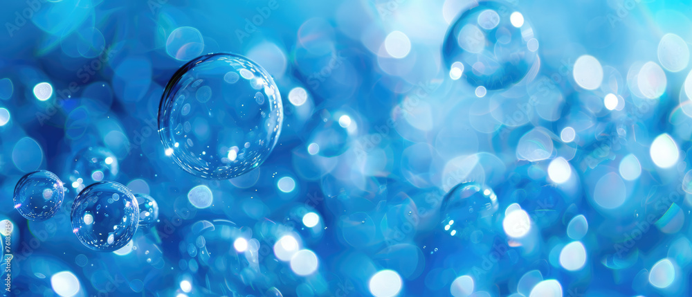 Ethereal blue bubbles soaring in light