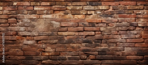 A detailed shot of a brown brick wall showcasing the intricate pattern of the brickwork. Each brick adds to the composite material of the building