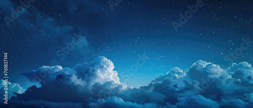 Night sky with stars above fluffy clouds