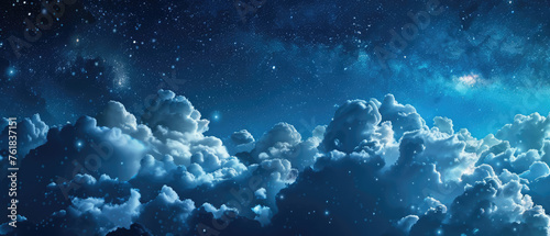 Expansive cloudscape with a starry sky