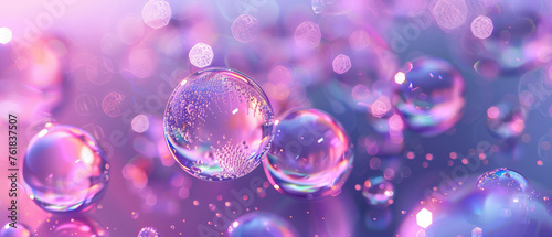 Floating soap bubbles in a dreamy pink mist
