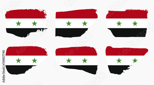 Syria flag set with palette knife paint brush strokes grunge texture design. Grunge brush stroke effect