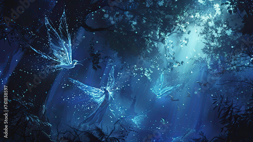 fairies flying through the forest.