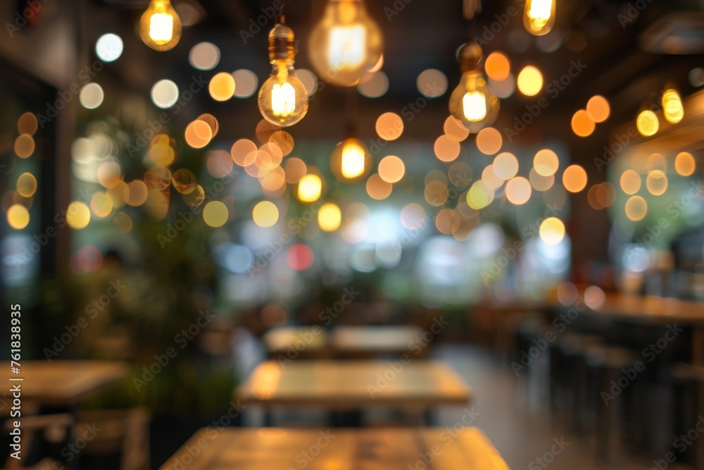 Blurred images of the coffee shop cafe interior background and lighting bokeh Blurred images of the coffee shop cafe interior background and lighting bokeh