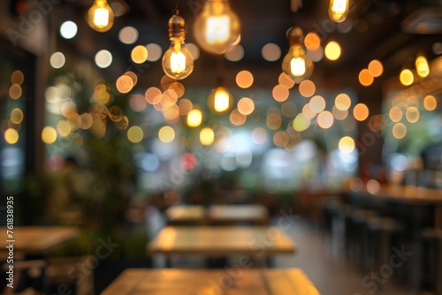 Blurred images of the coffee shop cafe interior background and lighting bokeh © Straxer