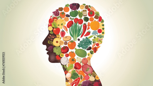 Healthy lifestyle shape as face with good food, illustration