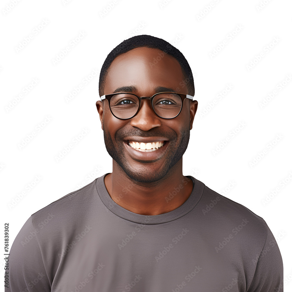 Fototapeta premium Close-up Portrait of a Happy Afro-American Man Who is a Teacher - Half Body, Isolated on Transparent Background, PNG