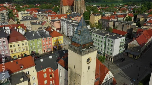 Beautiful Tower Old Town Strzegom Aerial View Poland