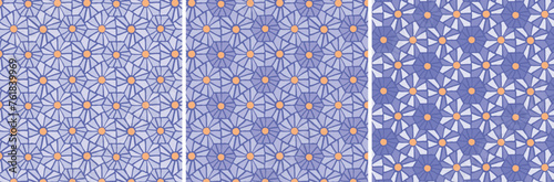 Colorful Geometric Tessellation Seamless Pattern Violet Hues. Tessellated Geometric Background