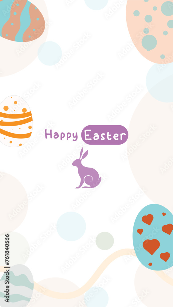 Social media post idea for easter egg background isolated in white, hand draw line rabbit, suit for decoration ,web, banner , wallpaper, portrait format