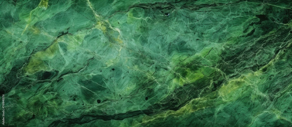 A detailed shot of a green marble texture resembling terrestrial plant patterns in a natural landscape, akin to a forest or grassland