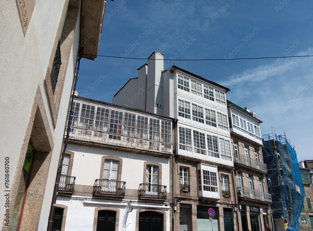 Fachadas de los edificios del casco histórico de Santiago de Compostela, Galicia