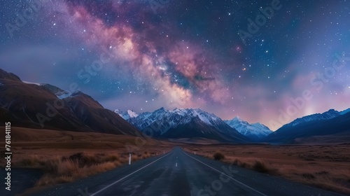 Starry Night Sky over Serene Mountain Road