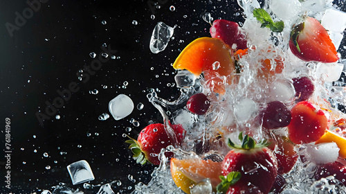 Explosion of juicy fruits and juce splash